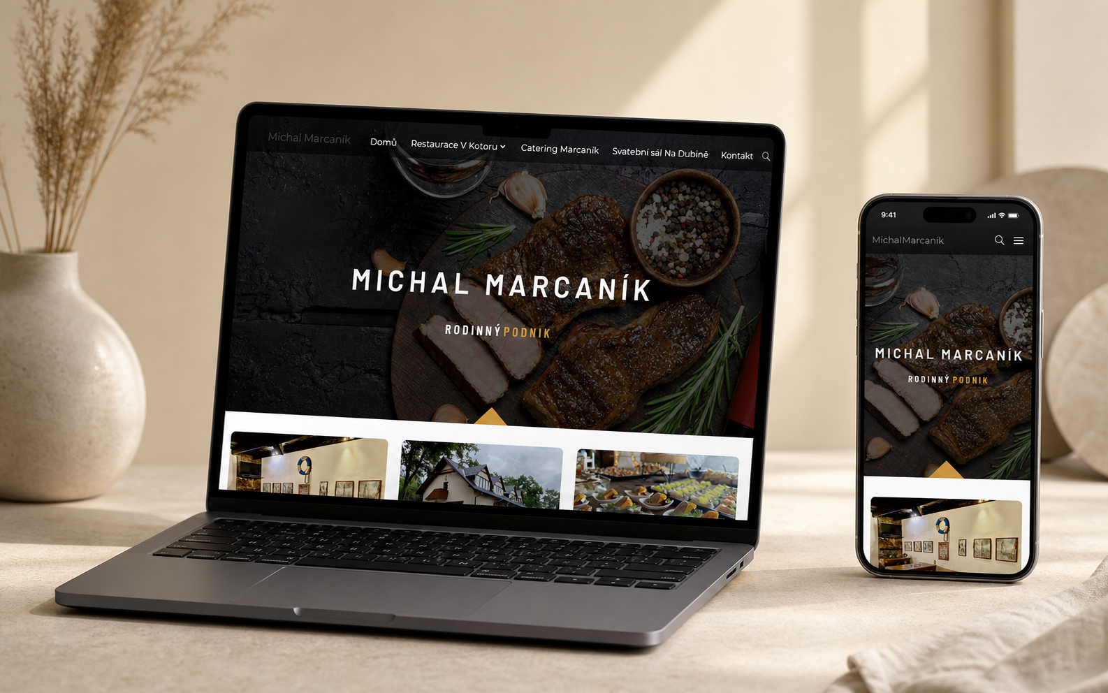Web Michal Marcaník zobrazený na notebooku a telefonu